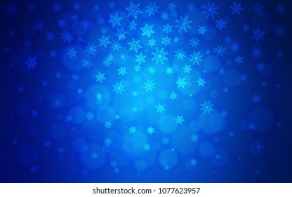 Dark BLUE vector cover with beautiful snowflakes. Blurred decorative design in xmas style with snow. New year design for your business advert.