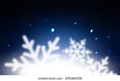 Dark BLUE vector cover with beautiful snowflakes. Decorative shining illustration with snow on abstract template. New year design for your ad, poster, banner.