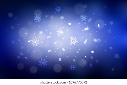Dark BLUE vector cover with beautiful snowflakes. Modern geometrical abstract illustration with crystals of ice. New year design for your business advert.