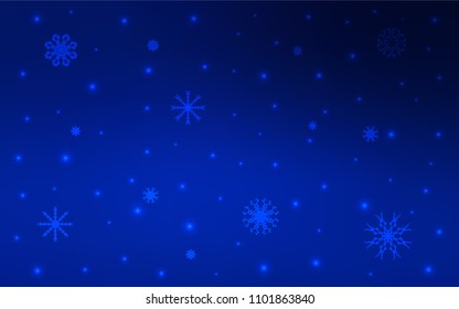 Dark BLUE vector cover with beautiful snowflakes. Modern geometrical abstract illustration with crystals of ice. New year design for your business advert.