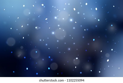 Dark BLUE vector cover with beautiful snowflakes. Blurred decorative design in xmas style with snow. New year design for your business advert.