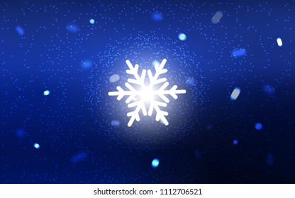 Dark BLUE vector cover with beautiful snowflakes. Snow on blurred abstract background with gradient. New year design for your business advert.