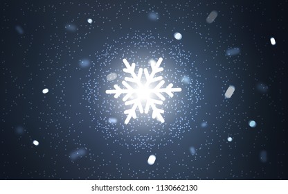 Dark BLUE vector cover with beautiful snowflakes. Shining colored illustration with snow in christmas style. The template can be used as a new year background.