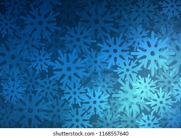 Dark BLUE vector cover with beautiful snowflakes. Decorative shining illustration with snow on abstract template. The pattern can be used for new year leaflets.