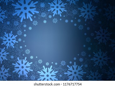 Dark BLUE vector cover with beautiful snowflakes. Modern geometrical abstract illustration with crystals of ice. New year design for your ad, poster, banner.