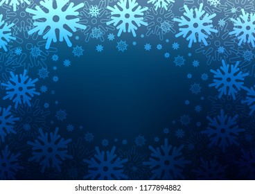 Dark BLUE vector cover with beautiful snowflakes. Decorative shining illustration with snow on abstract template. The pattern can be used for new year leaflets.