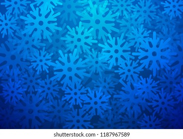 Dark BLUE vector cover with beautiful snowflakes. Decorative shining illustration with snow on abstract template. The pattern can be used for new year leaflets.