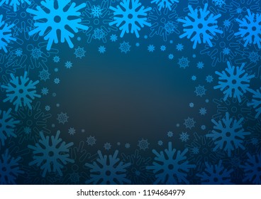 Dark BLUE vector cover with beautiful snowflakes. Decorative shining illustration with snow on abstract template. New year design for your business advert.