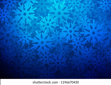 Dark BLUE vector cover with beautiful snowflakes. Decorative shining illustration with snow on abstract template. The template can be used as a new year background.