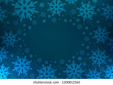 Dark BLUE vector cover with beautiful snowflakes. Blurred decorative design in xmas style with snow. New year design for your ad, poster, banner.