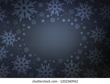Dark BLUE vector cover with beautiful snowflakes. Modern geometrical abstract illustration with crystals of ice. The pattern can be used for new year leaflets.