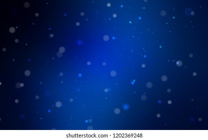 Dark BLUE vector cover with beautiful snowflakes. Blurred decorative design in xmas style with snow. New year design for your ad, poster, banner.