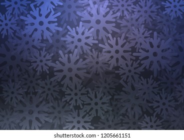 Dark BLUE vector cover with beautiful snowflakes. Shining colored illustration with snow in christmas style. The pattern can be used for new year ad, booklets.