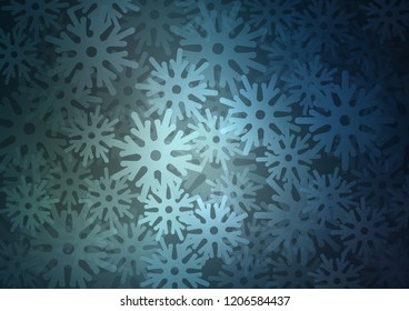Dark BLUE vector cover with beautiful snowflakes. Modern geometrical abstract illustration with crystals of ice. The template can be used as a new year background.