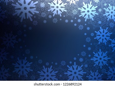 Dark BLUE vector cover with beautiful snowflakes. Glitter abstract illustration with crystals of ice. New year design for your ad, poster, banner.