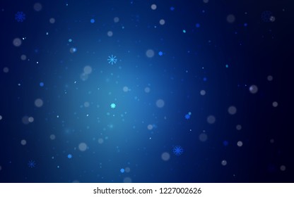 Dark BLUE vector cover with beautiful snowflakes. Modern geometrical abstract illustration with crystals of ice. New year design for your business advert.