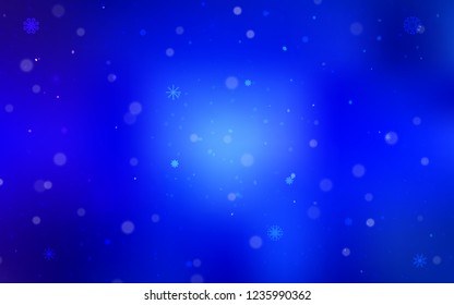 Dark BLUE vector cover with beautiful snowflakes. Snow on blurred abstract background with gradient. The pattern can be used for year new  websites.