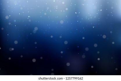 Dark BLUE vector cover with beautiful snowflakes. Snow on blurred abstract background with gradient. The template can be used as a new year background.