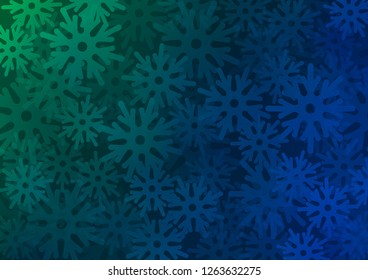 Dark BLUE vector cover with beautiful snowflakes. Blurred decorative design in xmas style with snow. New year design for your ad, poster, banner.
