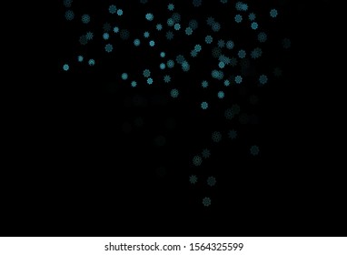 Dark BLUE vector cover with beautiful snowflakes. Snow on blurred abstract background with gradient. The pattern can be used for year new  websites.