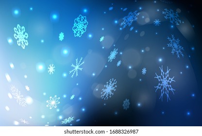 Dunkle BLAU Vektorillustration mit schönen Schneeflocken. Abstrakte Illustration mit Eiskristallen. Das Muster kann für neue Jahre verwendet werden, Broschüren.