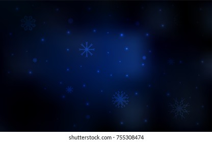 Dark BLUE vector cover with beautiful snowflakes. Glitter abstract illustration with crystals of ice. New year design for your ad, poster, banner.