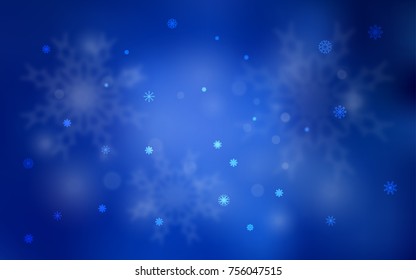 Dark BLUE vector cover with beautiful snowflakes. Shining colored illustration with snow in christmas style. The template can be used as a new year background.