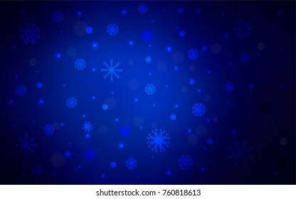 Dark BLUE vector cover with beautiful snowflakes. Blurred decorative design in xmas style with snow. The pattern can be used for new year ad, booklets.