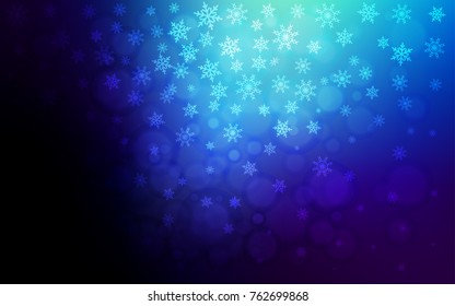 Dark BLUE vector cover with beautiful snowflakes. Shining colored illustration with snow in christmas style. The template can be used as a new year background.