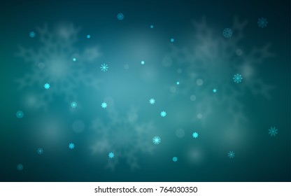 Dark BLUE vector cover with beautiful snowflakes. Blurred decorative design in xmas style with snow. The pattern can be used for year new  websites.