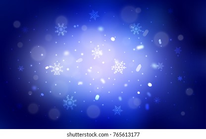 Dark BLUE vector cover with beautiful snowflakes. Modern geometrical abstract illustration with crystals of ice. The pattern can be used for new year leaflets.