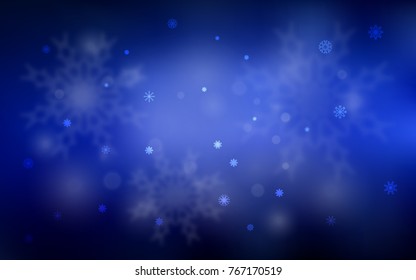 Dark BLUE vector cover with beautiful snowflakes. Modern geometrical abstract illustration with crystals of ice. New year design for your ad, poster, banner.