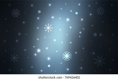 Dark BLUE vector cover with beautiful snowflakes. Modern geometrical abstract illustration with crystals of ice. The pattern can be used for year new  websites.