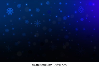Dark BLUE vector cover with beautiful snowflakes. Glitter abstract illustration with crystals of ice. The pattern can be used for year new  websites.