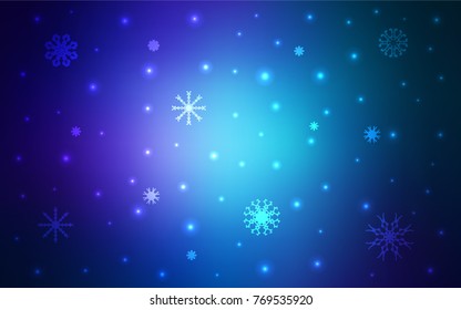 Dark BLUE vector cover with beautiful snowflakes. Glitter abstract illustration with crystals of ice. New year design for your business advert.