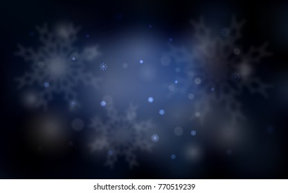 Dark BLUE vector cover with beautiful snowflakes. Glitter abstract illustration with crystals of ice. The pattern can be used for new year leaflets.