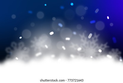 Dark BLUE vector cover with beautiful snowflakes. Snow on blurred abstract background with gradient. The pattern can be used for new year leaflets.