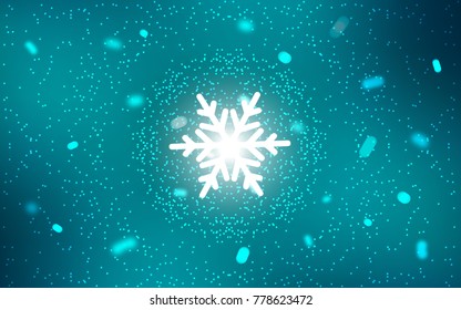 Dark BLUE vector cover with beautiful snowflakes. Snow on blurred abstract background with gradient. The pattern can be used for year new  websites.