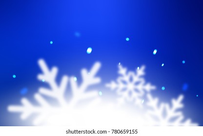 Dark BLUE vector cover with beautiful snowflakes. Decorative shining illustration with snow on abstract template. The pattern can be used for year new  websites.