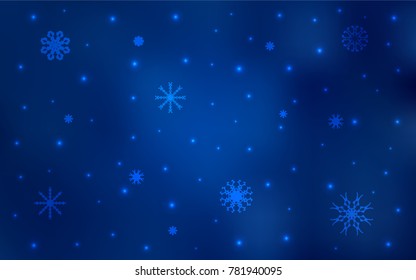 Dark BLUE vector cover with beautiful snowflakes. Modern geometrical abstract illustration with crystals of ice. New year design for your business advert.