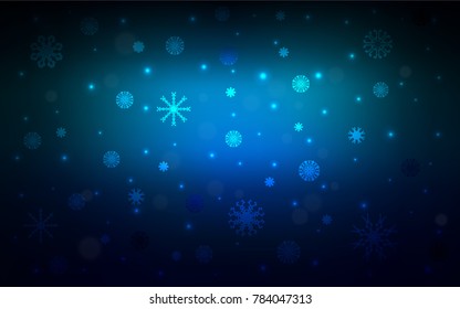 Dark BLUE vector cover with beautiful snowflakes. Decorative shining illustration with snow on abstract template. The template can be used as a new year background.