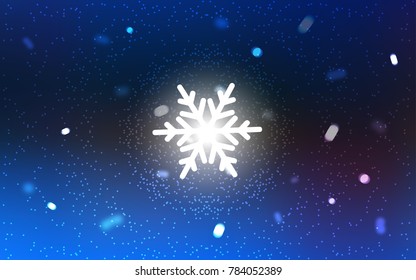 Dark BLUE vector cover with beautiful snowflakes. Shining colored illustration with snow in christmas style. The pattern can be used for new year ad, booklets.