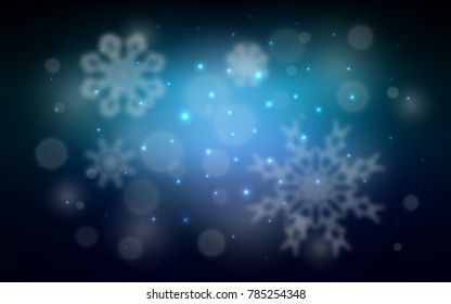 Dark BLUE vector cover with beautiful snowflakes. Modern geometrical abstract illustration with crystals of ice. The pattern can be used for new year ad, booklets.