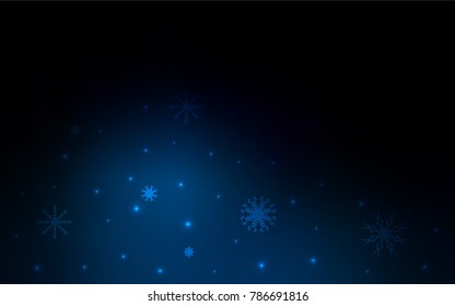 Dark BLUE vector cover with beautiful snowflakes. Decorative shining illustration with snow on abstract template. New year design for your ad, poster, banner.