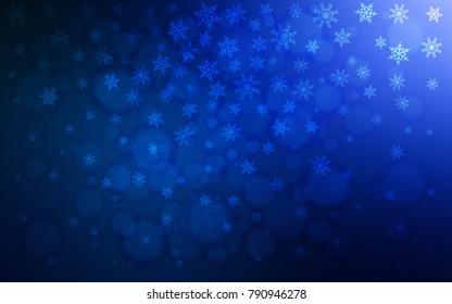 Dark BLUE vector cover with beautiful snowflakes. Blurred decorative design in xmas style with snow. The pattern can be used for new year ad, booklets.