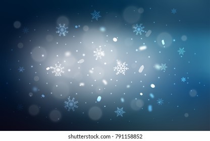 Dark BLUE vector cover with beautiful snowflakes. Snow on blurred abstract background with gradient. New year design for your business advert.