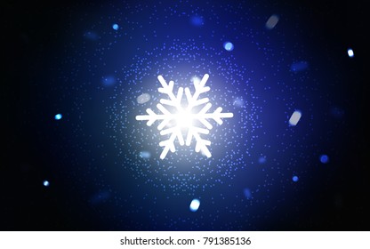 Dark BLUE vector cover with beautiful snowflakes. Shining colored illustration with snow in christmas style. The pattern can be used for year new  websites.