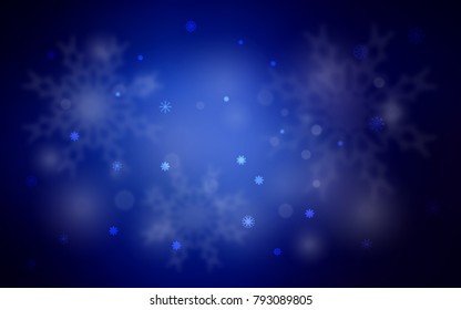 Dark BLUE vector cover with beautiful snowflakes. Snow on blurred abstract background with gradient. New year design for your business advert.