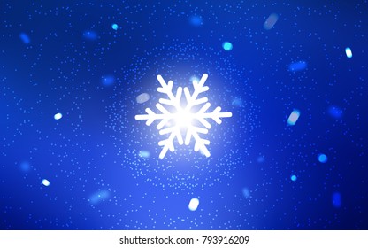 Dark BLUE vector cover with beautiful snowflakes. Modern geometrical abstract illustration with crystals of ice. The template can be used as a new year background.