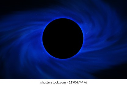 Dark BLUE vector cover with a black hole, nebula. Illustration with colorful milky way stars and a black hole. Backdrop for super sales on Black Friday.
